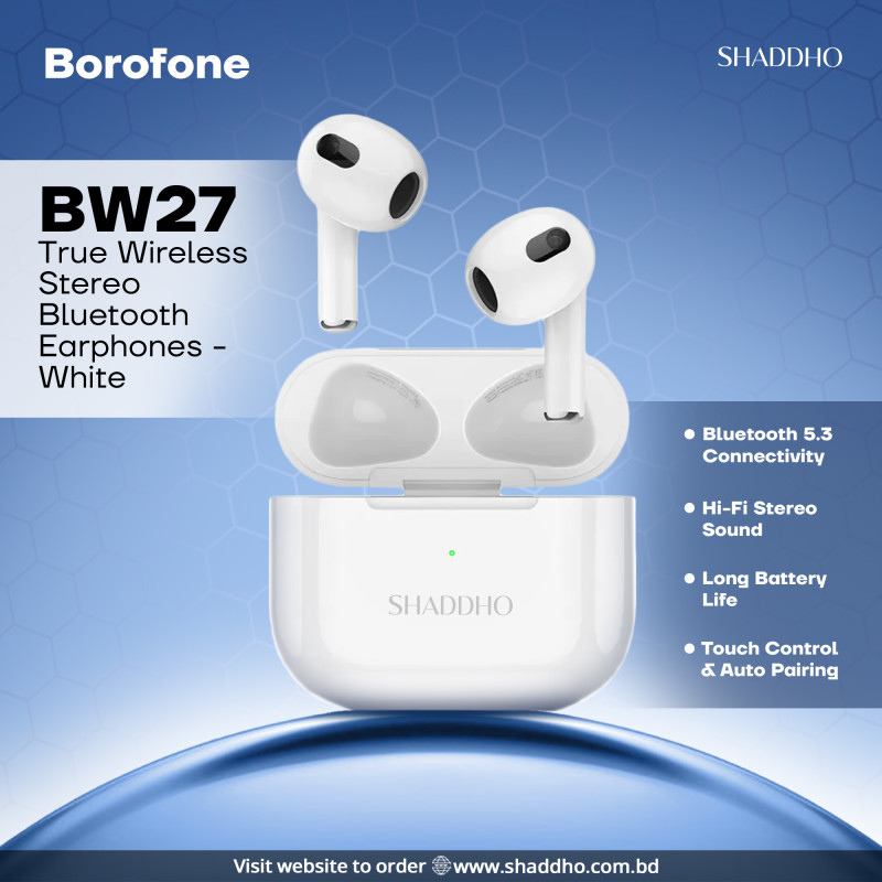 Borofone BW27 True Wireless Stereo Bluetooth Earphones - White