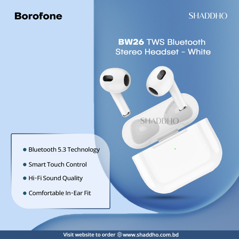 Borofone BW26 TWS Bluetooth Stereo Headset - White